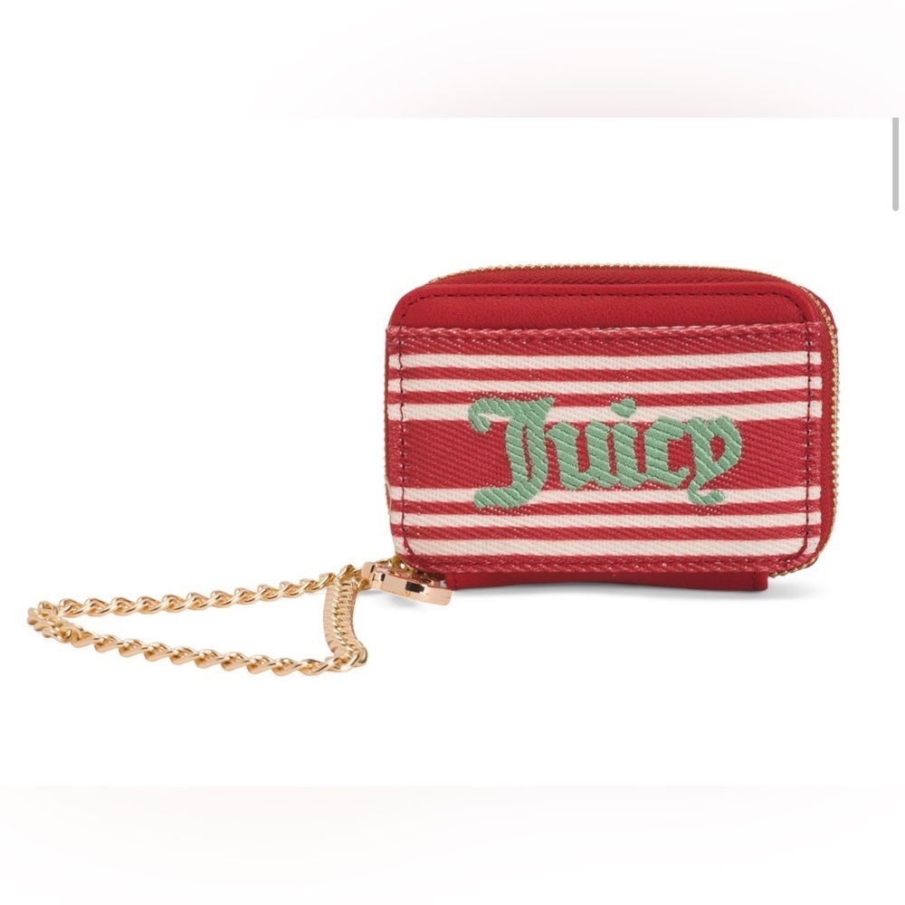 NWT Juicy Couture Paradise Red Stripe Wristlet with Chain